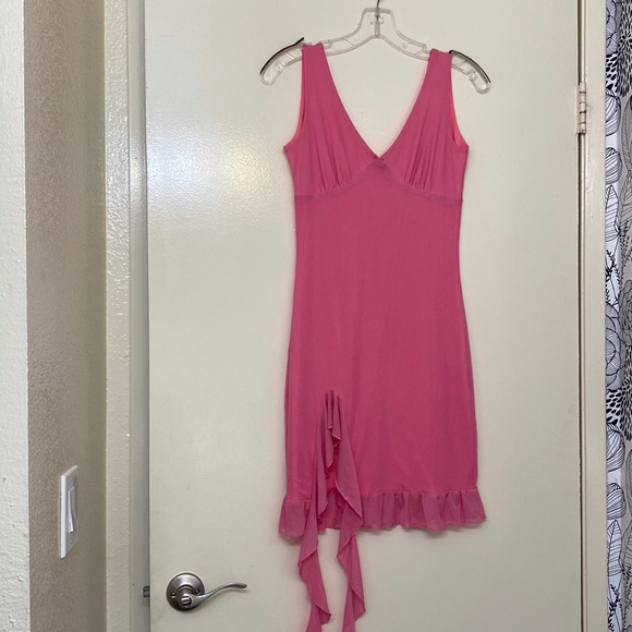 Pink Mesh Assymetrical Mini Dress NWOT - Picture 4 of 9